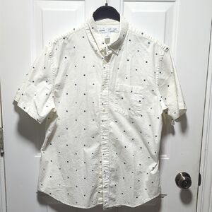 Old Navy Men's Cream Shirt with Blue Dots